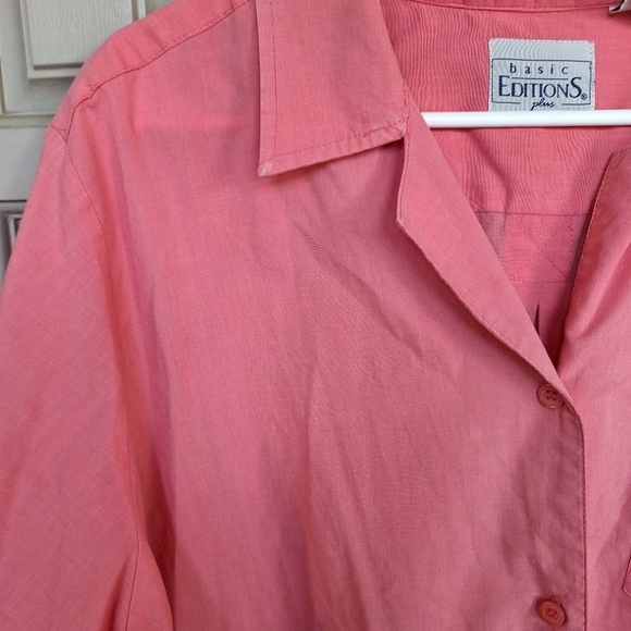 Basic Editions Shirt Peach Plus Sz22W Short Sleeves Pocket ButtonFront PolyBlend - Picture 6 of 9
